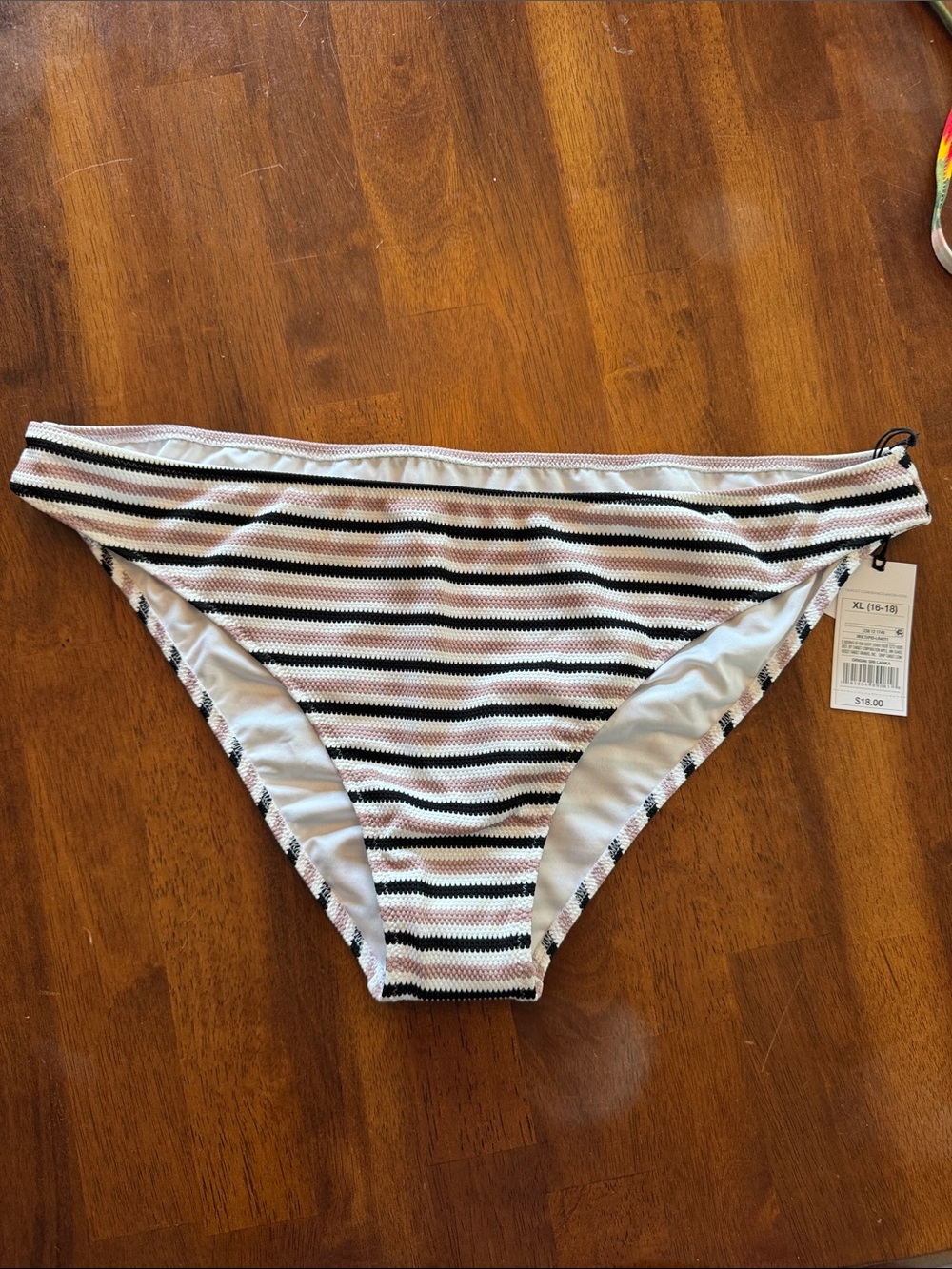 Shade & Shore Black White Pink Striped Bikini Bottoms